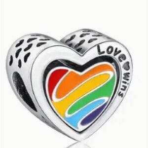 Silver Heart Charm for bracelets/necklaces with Rainbow Design NWT